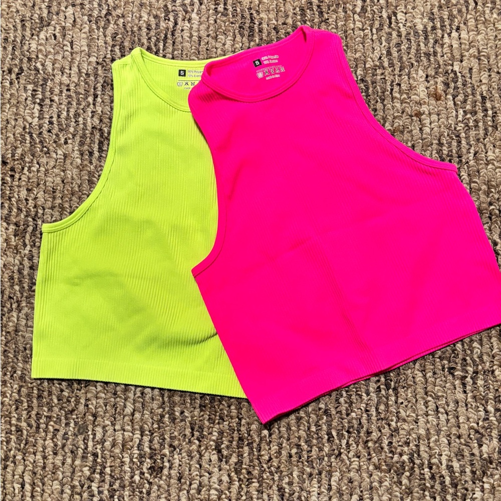 Vibrant womens Sleeveless Tops - Neon Green & Pink